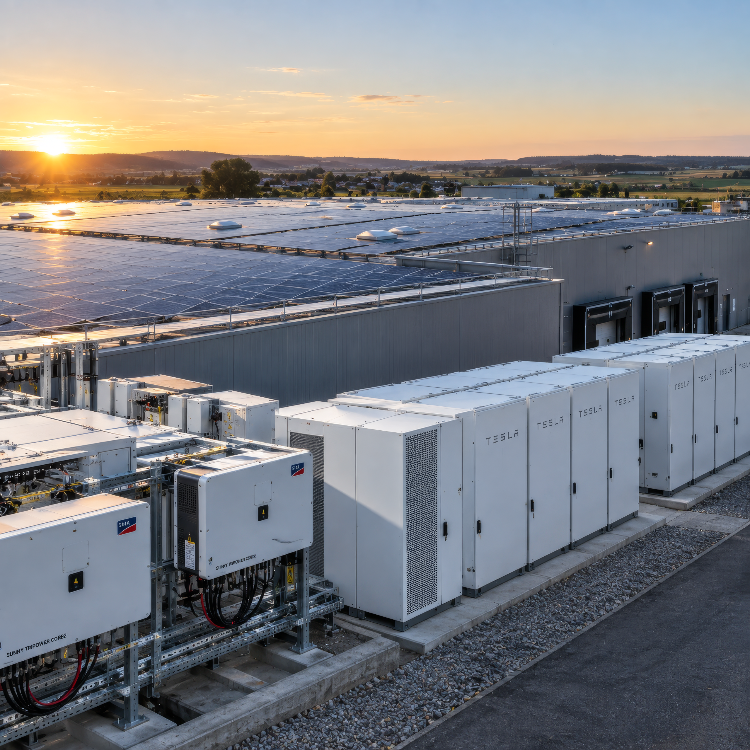 Gewerbliche Photovoltaikanlage mit Batteriespeichern als Beispiel für die Finanzierung von Energieprojekten